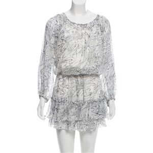 Elizabeth & James Long Sleeve Ivory/Navy Dress XS 100% Silk Tiered